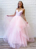 vigocouture-Blush Spaghetti Strap Prom Dresses Tiered Tulle Evening Dress 21707-Prom Dresses-vigocouture-Blush-US2-