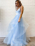 vigocouture-Blush Spaghetti Strap Prom Dresses Tiered Tulle Evening Dress 21707-Prom Dresses-vigocouture-Light Blue-US2-