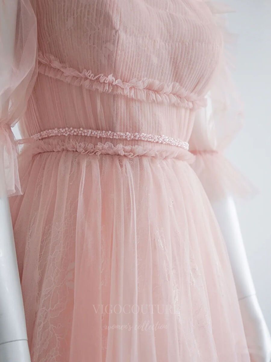 vigocouture-Blush Spaghetti Strap Tiered Prom Dress 20633-Prom Dresses-vigocouture-