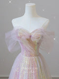 vigocouture-Blush Sparkly Sequin Prom Dresses Off the Shoulder Evening Dresses 21442-Prom Dresses-vigocouture-