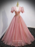 vigocouture-Blush Sparkly Tulle Prom Dresses Puffed Sleeve Formal Dresses 21347-Prom Dresses-vigocouture-Blush-US2-
