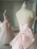 Blush Strapless Satin Prom Dresses Bow-Tie Evening Gown 22061-Prom Dresses-vigocouture-Blush-US2-vigocouture