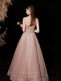 vigocouture-Blush Strapless Sparkly Tulle Bow Prom Dress 20742-Prom Dresses-vigocouture-