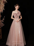 vigocouture-Blush Strapless Sparkly Tulle Bow Prom Dress 20742-Prom Dresses-vigocouture-Blush-US2-