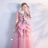 vigocouture-Blush Tiered Lace Applique Quinceañera Dresses Short Sleeve Sweet 16 Dresses 20429-Prom Dresses-vigocouture-