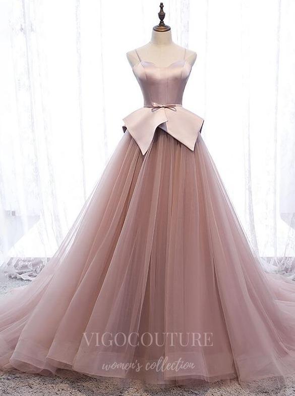 vigocouture-Blush Tiered Prom Dress 2022 Spaghetti Strap Formal Dress 20556-Prom Dresses-vigocouture-Blush-US2-