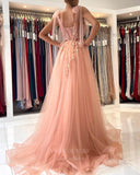 vigocouture-Blush Tulle Floral A-Line Prom Dress 20820-Prom Dresses-vigocouture-