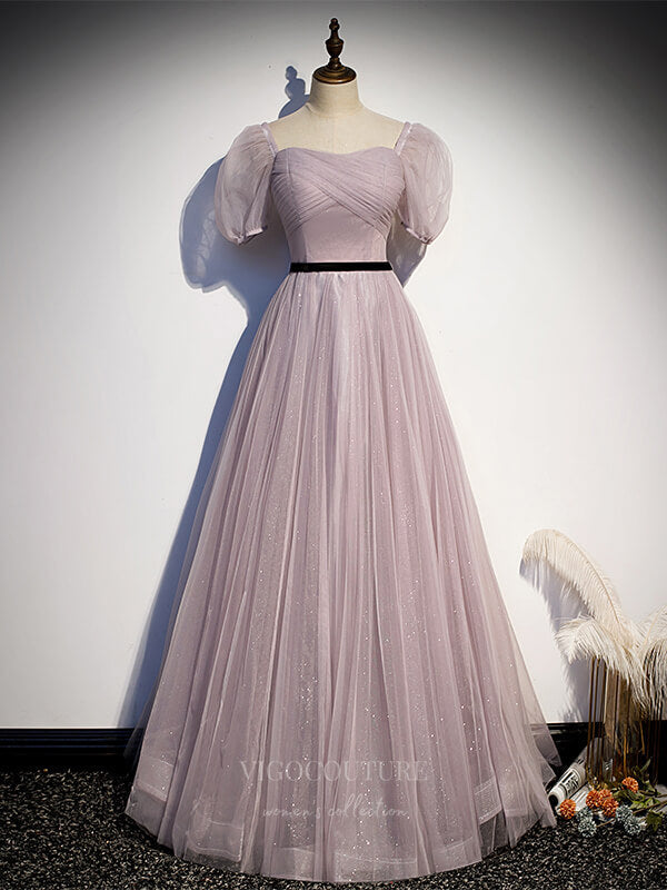 vigocouture-Blush Tulle Puffed Sleeve Sweetheart Neck Prom Dress 20875-Prom Dresses-vigocouture-Blush-Custom Size-