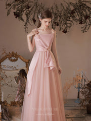 Blush Tulle Spaghetti Strap Floral Prom Dress 20737