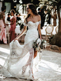 Bohemian Strapless Lace Wedding Dresses with Slit W0015B