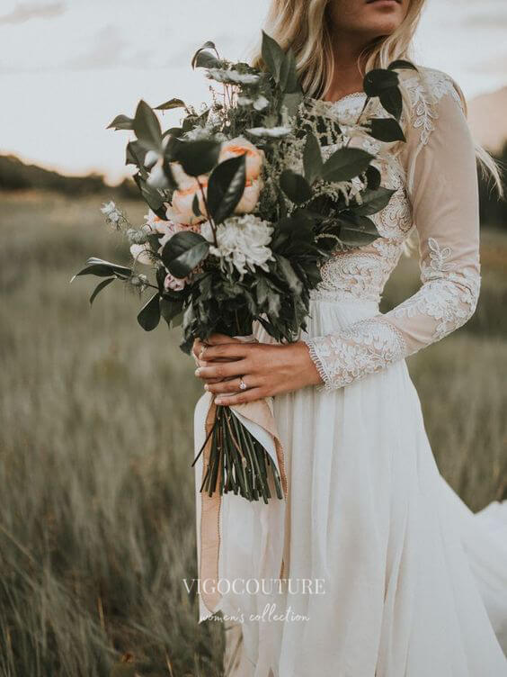 vigocouture-Long Sleeve Boho Wedding Dresses Rustic Country Wedding Dresses W0017-Wedding Dresses-vigocouture-