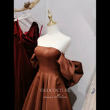 vigocouture-Brown Removable Sleeve Prom Dresses Bow-Tie Formal Dresses 21181-Prom Dresses-vigocouture-