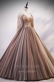 Brown Removable Sleeve Quinceañera Dresses Beaded Ball Gown 20404