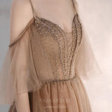 vigocouture-Brown Spaghetti Strap Prom Dress 20698-Prom Dresses-vigocouture-