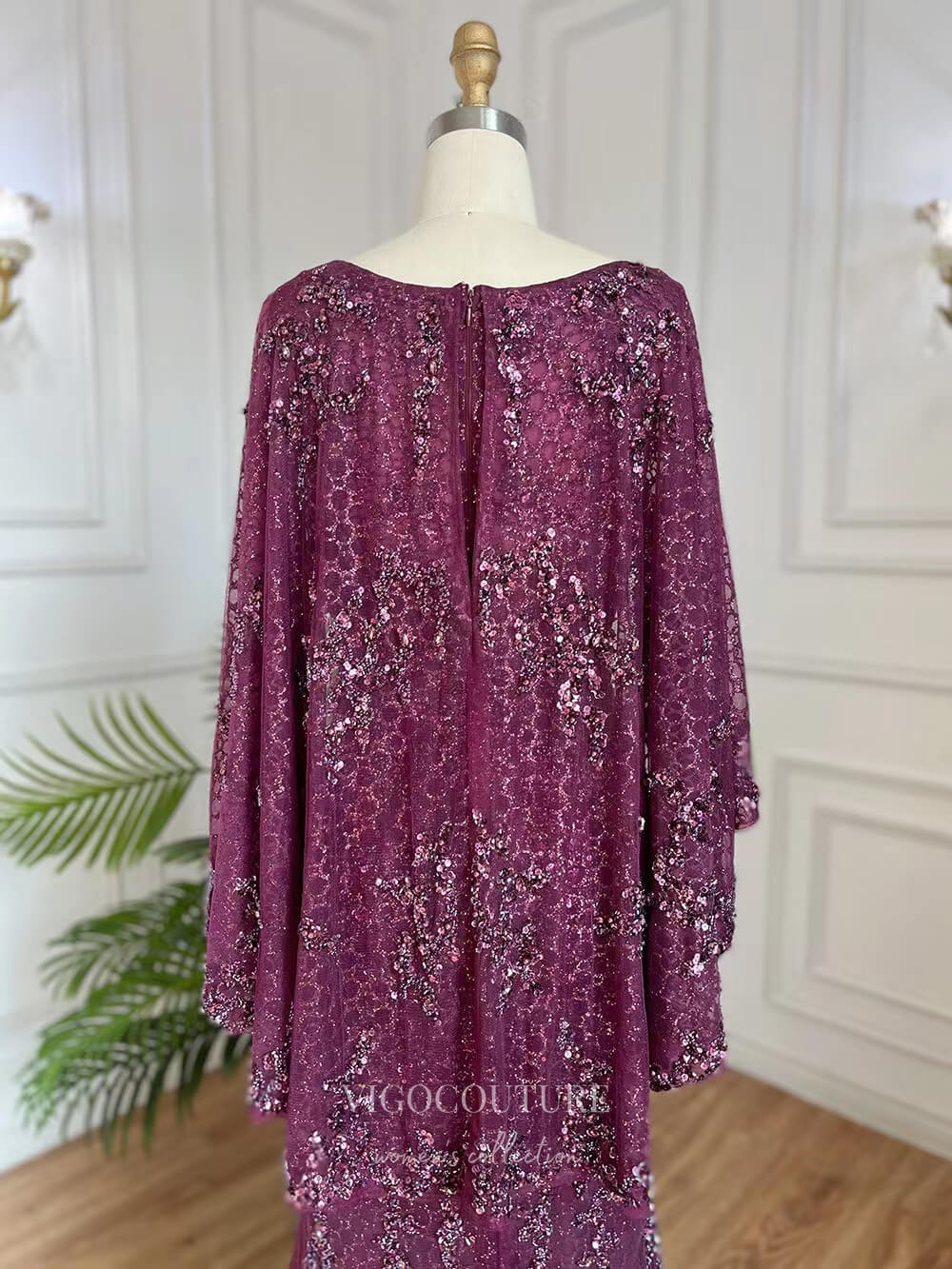 Burgundy Beaded 20s Prom Dresses Long Sleeve Mother of the Bride Dress 22138-Prom Dresses-vigocouture-Burgundy-US2-vigocouture