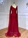 Burgundy Beaded Lace Prom Dresses Extra Long Sleeve Sheath Evening Gown 22091-Prom Dresses-vigocouture-Burgundy-US2-vigocouture