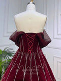 Burgundy Beaded Velvet Prom Dresses Detachable Sleeve Evening Dress 22107-Prom Dresses-vigocouture-Burgundy-US2-vigocouture