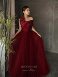 vigocouture-Burgundy Bow Prom Dresses Strapless Formal Dresses 21024-Prom Dresses-vigocouture-