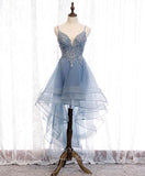 vigocouture-Burgundy Lace Applique Prom Dresses High Low Spaghetti Strap Homecoming Dress 21705-Prom Dresses-vigocouture-Light Blue-US2-