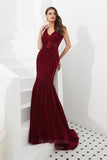 vigocouture-Burgundy Mermaid Beaded Prom Dress 20280-Prom Dresses-vigocouture-
