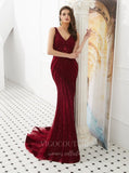 vigocouture-Burgundy Mermaid Beaded Prom Dress 20280-Prom Dresses-vigocouture-Burgundy-US2-