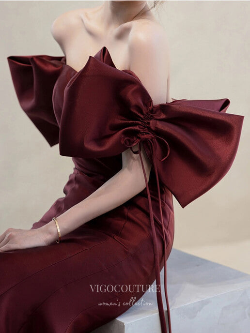 vigocouture-Burgundy Mermaid Off the Shoulder Prom Dresses With Bow 21015-Prom Dresses-vigocouture-