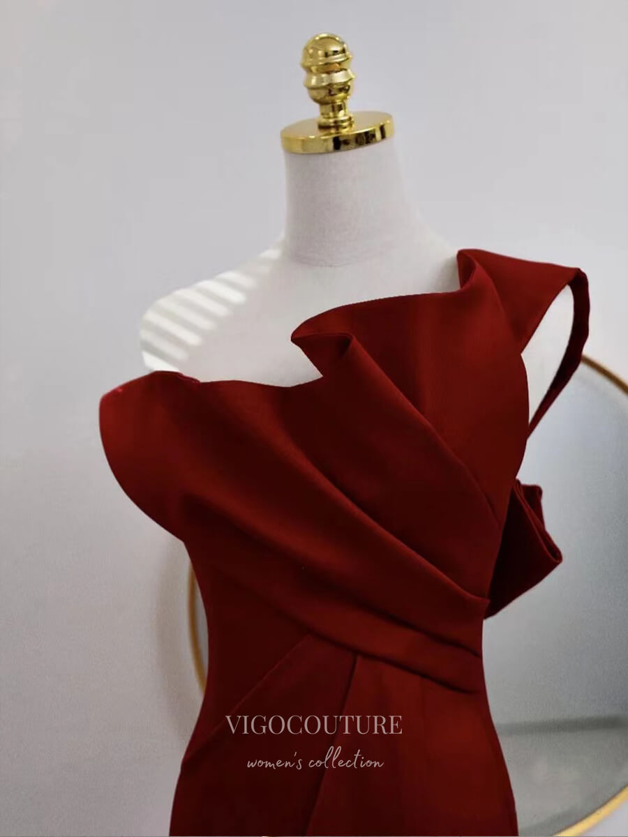 vigocouture-Burgundy Mermaid Prom Dresses One Shoulder 21018-Prom Dresses-vigocouture-