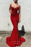 Burgundy Mermaid Sequin Prom Dresses Strapless Formal Gown 21959-Prom Dresses-vigocouture-Burgundy-US2-vigocouture