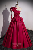 vigocouture-Burgundy One Shoulder Formal Dress A-Line Bow-Tie Prom Dresses 21667-Prom Dresses-vigocouture-Burgundy-US2-