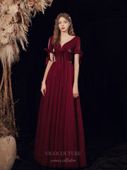 Burgundy Plunging V-Neck Prom Dress 20726