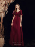 vigocouture-Burgundy Plunging V-Neck Prom Dress 20726-Prom Dresses-vigocouture-Burgundy-US2-