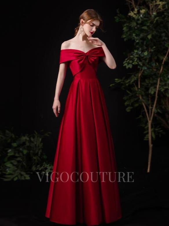 vigocouture-Burgundy Satin Bow Prom Dress 20158-Prom Dresses-vigocouture-Burgundy-US2-