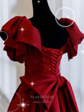 Burgundy Satin Prom Dresses Puffed Sleeve Evening Dress 21827-Prom Dresses-vigocouture-Burgundy-US2-vigocouture