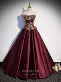 vigocouture-Burgundy Satin Prom Dresses Removable Sleeve Formal Dresses 21436-Prom Dresses-vigocouture-