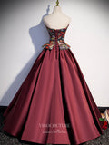 vigocouture-Burgundy Satin Prom Dresses Removable Sleeve Formal Dresses 21436-Prom Dresses-vigocouture-