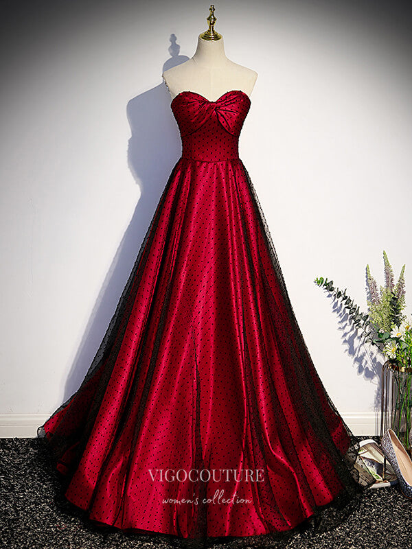 vigocouture-Burgundy Satin Prom Dresses Removable Sleeve Formal Dresses 21439-Prom Dresses-vigocouture-