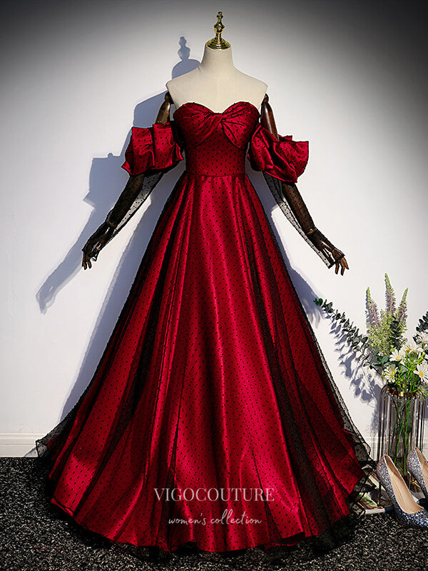 vigocouture-Burgundy Satin Prom Dresses Removable Sleeve Formal Dresses 21439-Prom Dresses-vigocouture-Burgundy-US2-