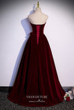 vigocouture-Burgundy Satin Prom Dresses Strapless Bow Tie Formal Dresses 21649-Prom Dresses-vigocouture-