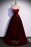 vigocouture-Burgundy Satin Prom Dresses Strapless Bow Tie Formal Dresses 21649-Prom Dresses-vigocouture-Burgundy-US2-