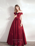 Burgundy Satin Prom Dresses With Pockets Off the Shoulder Evening Dress 21861-Prom Dresses-vigocouture-Burgundy-US2-vigocouture