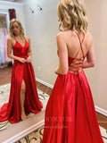 vigocouture-Satin Spaghetti Strap Prom Dress 20379-Prom Dresses-vigocouture-Red-US2-