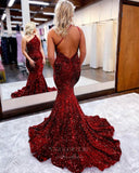 vigocouture-Burgundy Sequin Mermaid One Shoulder Prom Dress 20833-Prom Dresses-vigocouture-