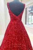 Burgundy Sequin Prom Dresses Spaghetti Strap Formal Gown 21924-Prom Dresses-vigocouture-Burgundy-US2-vigocouture
