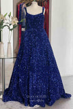 Burgundy Sequin Prom Dresses Spaghetti Strap Formal Gown 21924-Prom Dresses-vigocouture-Blue-US2-vigocouture