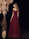 vigocouture-Burgundy Spaghetti Strap Beaded Prom Dress 20718-Prom Dresses-vigocouture-