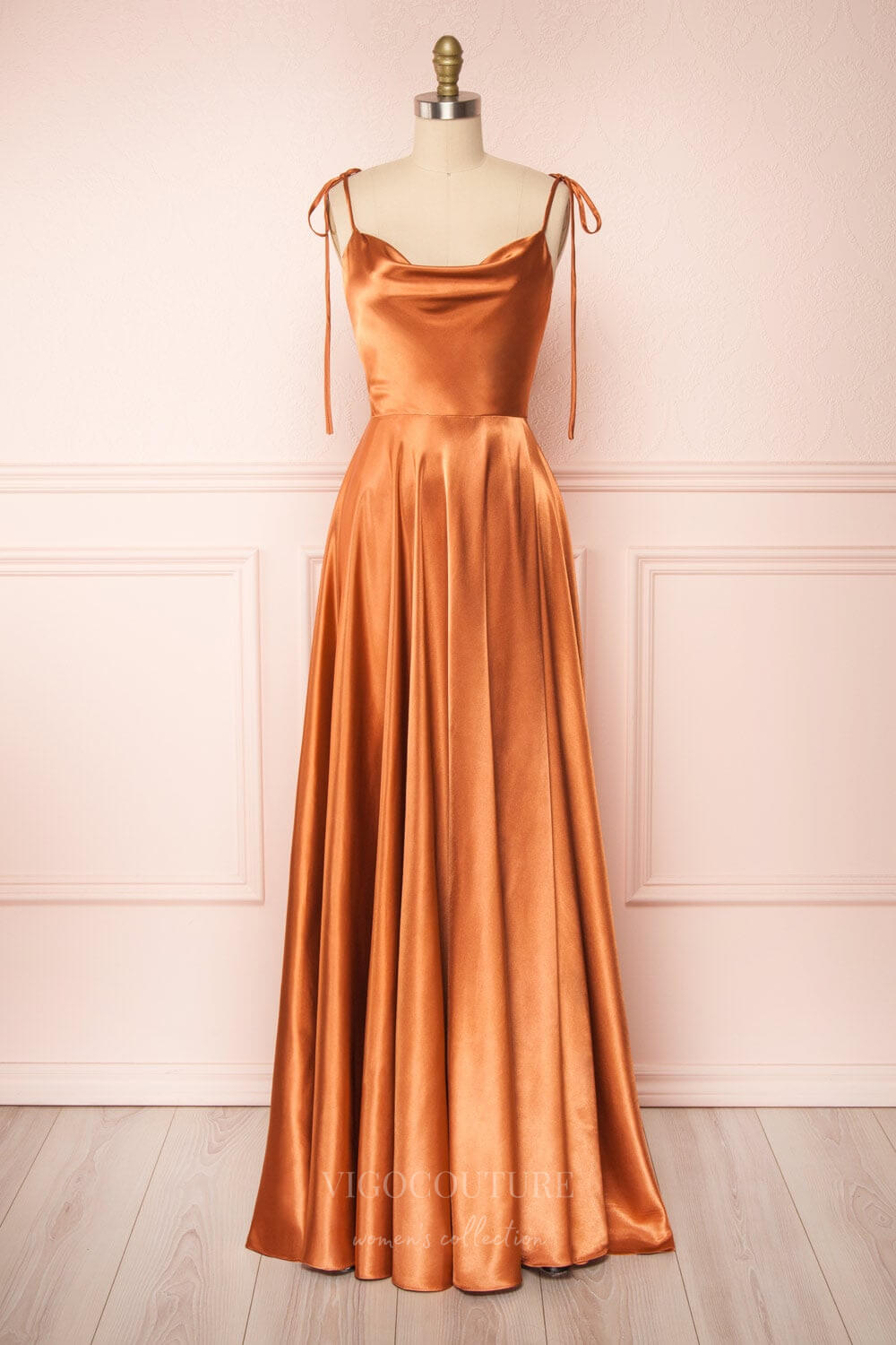 vigocouture-Burgundy Spaghetti Strap Prom Dress 20576-Prom Dresses-vigocouture-Orange-US2-
