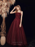 vigocouture-Burgundy Spaghetti Strap Prom Dress 20711-Prom Dresses-vigocouture-