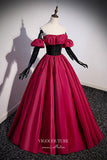 vigocouture-Burgundy Sparkly Satin Formal Dress A-Line Removable Sleeve Prom Dresses 21668-Prom Dresses-vigocouture-