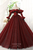 Burgundy Strapless Prom Dress with Jacquard Satin and Sparkly Tulle 22289-Prom Dresses-vigocouture-Burgundy-Custom Size-vigocouture