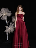 vigocouture-Burgundy Strapless Satin Prom Dress 20723-Prom Dresses-vigocouture-